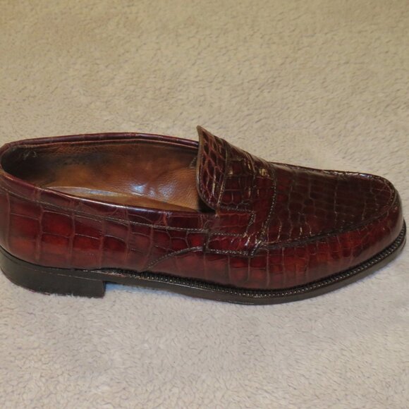 J.M. Weston 180 Burgundy Crocodile Split Toe Loafer 8.5 C - Picture 2 of 11